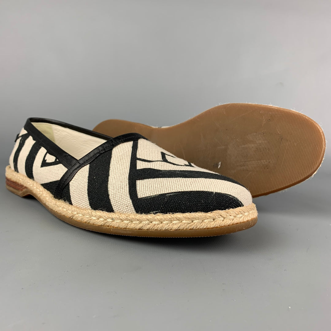 DOLCE & GABBANA Size 9 Off White & Black Stripe Canvas Espadrille Loafers