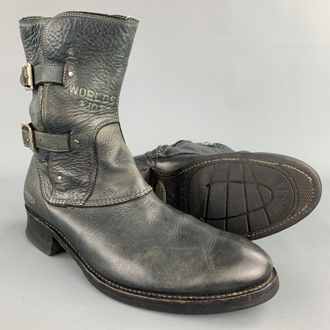 TRIUMPH par PAUL SMITH Taille 9,5 Bottes à fermeture éclair latérale en cuir vieilli noir