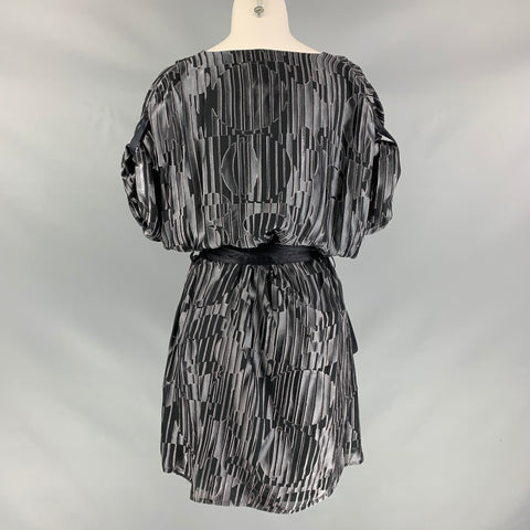 CATHERINE MALANDRINO Size 8 Grey & Black Rayon & Silk Burnout Dress