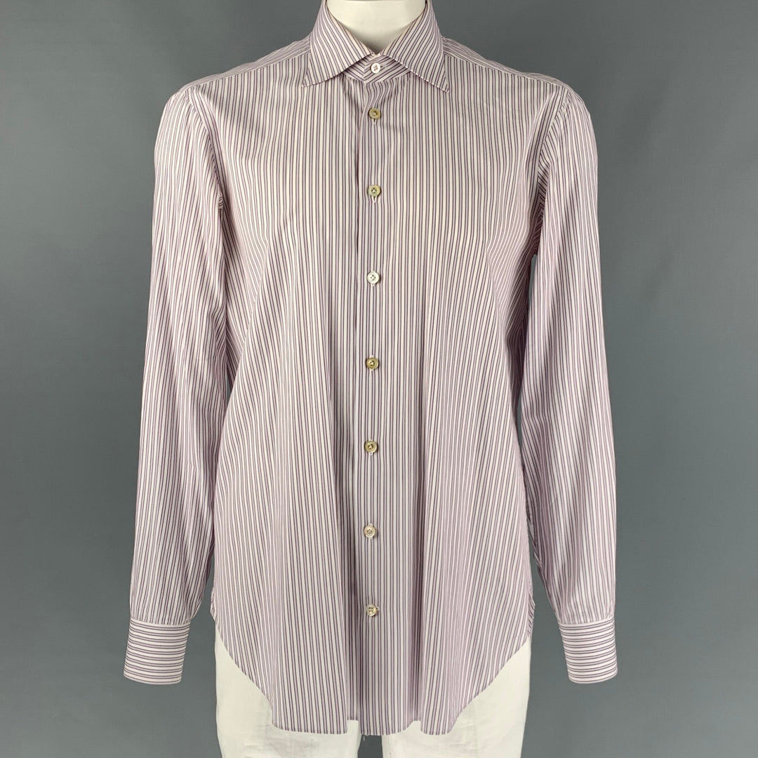 KITON Size XL White,  Red and Blue Stripe Cotton Button Down Long Sleeve Shirt