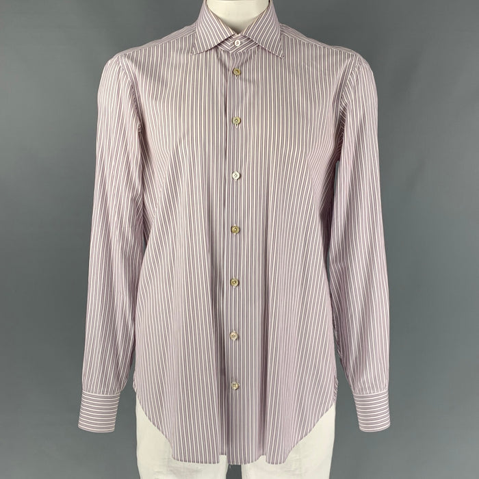 KITON Size XL White,  Red and Blue Stripe Cotton Button Down Long Sleeve Shirt
