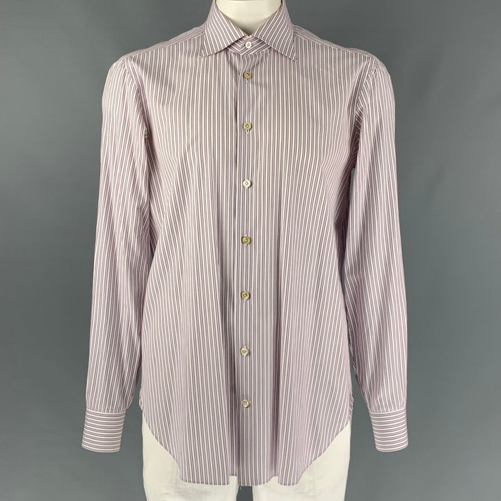 KITON Size XL White,  Red and Blue Stripe Cotton Button Down Long Sleeve Shirt