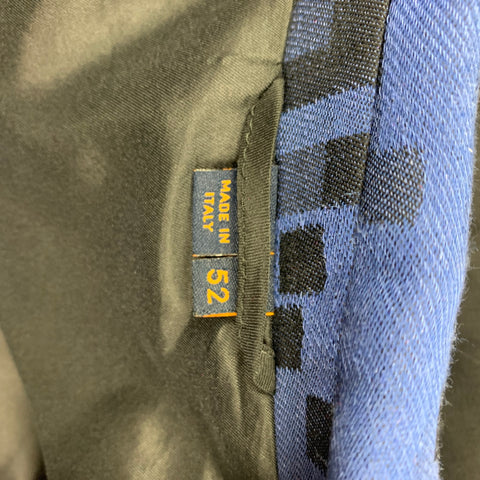 VIVIENNE WESTWOOD MAN Size 42 Blue Black Square Print Wool Blend Raw Hem Double Breasted Suit