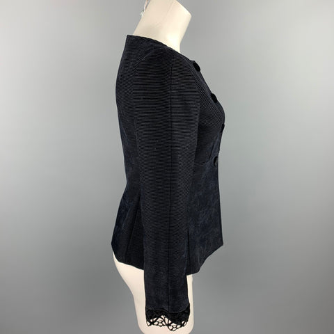 EMPORIO ARMANI Size 6 Black Textured Corduroy Virgin Wool Blend Boat Neck Jacket