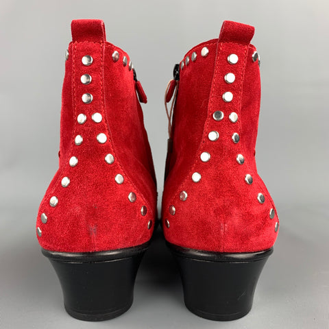CoSTUME NATIONAL Size 10 Red Studded Suede Side Zipper Boots