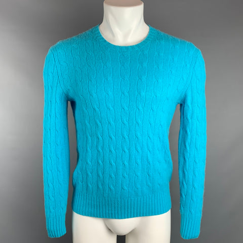 POLO par RALPH LAUREN Taille L Pull en tricot torsadé en cachemire aqua