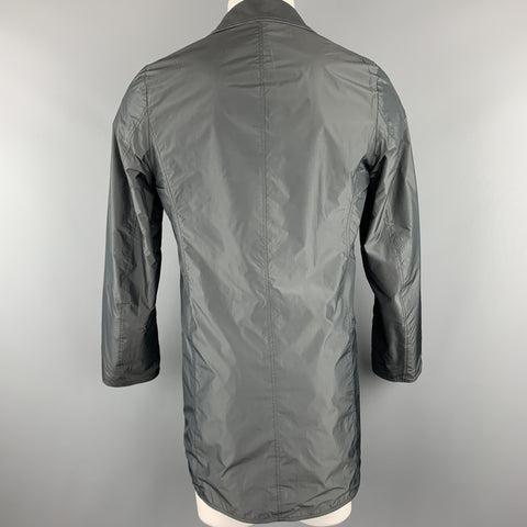 JIL SANDER Size 38 Slate Grey Nylon / Leather Notch Lapel Reversible Coat