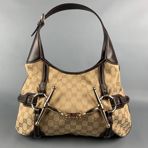 GUCCI Beige & Brown Monogram Canvas Leather Hobo 85th Anniversary Handbag