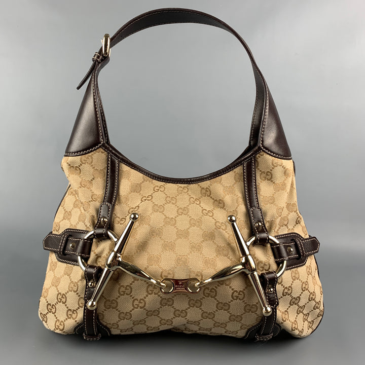 GUCCI Sac à main Hobo 85e anniversaire en toile monogramme beige et marron
