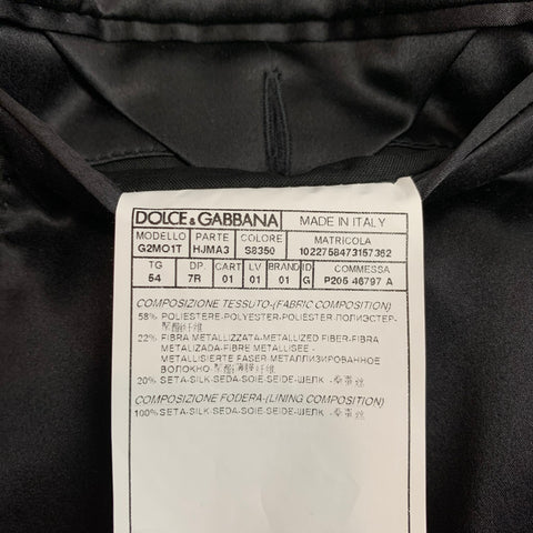 DOLCE & GABBANA Size 44 Regular Black & Gold Jacquard Polyester Blend Shawl Collar Sport Coat