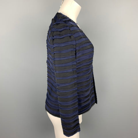DKNY Size S Black & Blue Textured Silk Hook & Eye Jacket