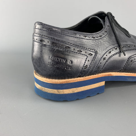 MELVIN &amp; HAMILTON 10 Zapatos brogue EDDY con cordones y punta de ala de cuero envejecido azul marino