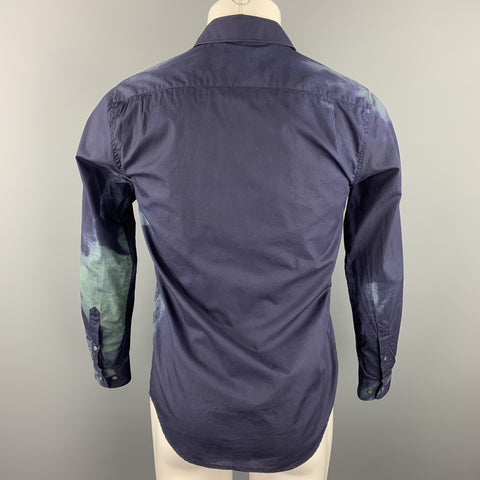 ACNE STUDIOS Size XS Navy & Green Dyed Cotton Button Up Long Sleeve Shirt