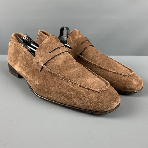 SANTONI Size 8.5 Brown Suede Penny Loafers
