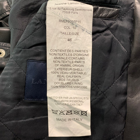 LANVIN Size 36 Black Solid Leather Biker Coat