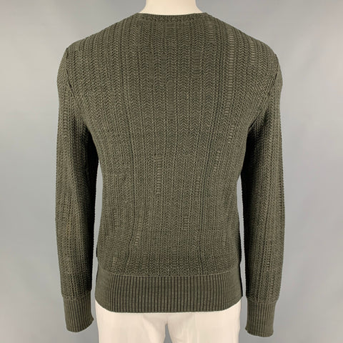 JOHN VARVATOS Size L Dark green Knitted Cotton &  Silk V-Neck Sweater