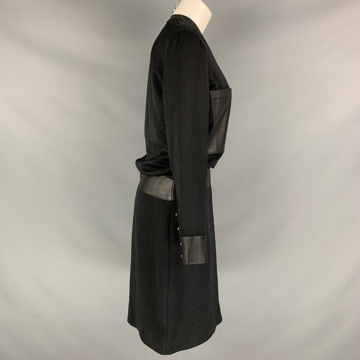 HELMUT LANG Size 6 Black Polyester Lamb Skin Long Sleeve Dress