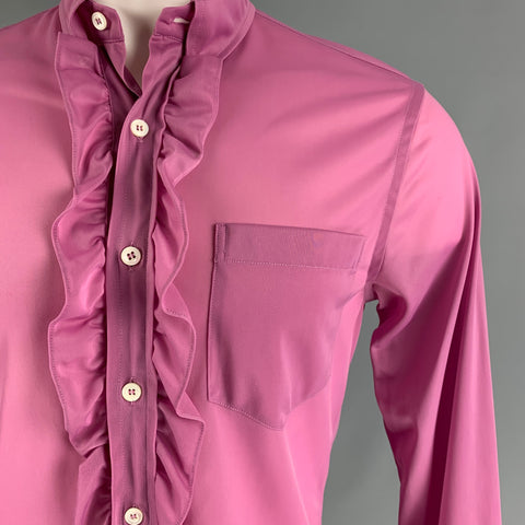 PRADA Size S Lavender Ruffled Polyamide Button Up Long Sleeve Shirt