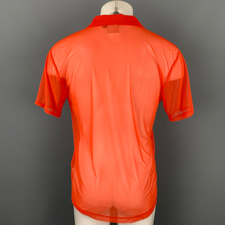 Vintage TODD OLDHAM JEANS Size L Orange Mesh Nylon Blend Spread Collar Polo