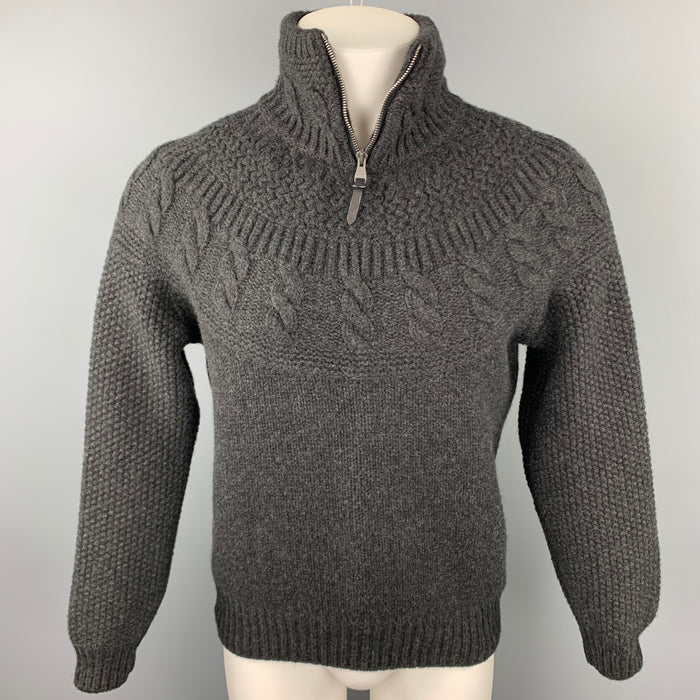 LOUIS VUITTON Size M Charcoal Knit Cashmere / Wool Half Zip Sweater