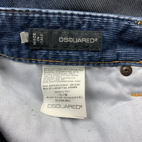 DSQUARED2 Size 32 Blue Washed Corduroy Distressed Jeans
