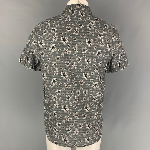 NEIL BARRETT Size S Grey Floral Oversized Short Sleeve Shirt