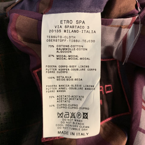 ETRO Size 40 Plaid Brown Velvet Notch Lapel Sport Coat