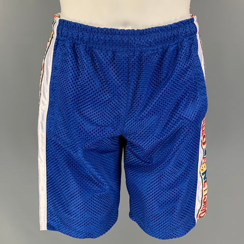 GUCCI 2018 Size S Blue White Graphic Polyester Magnetismo Shorts