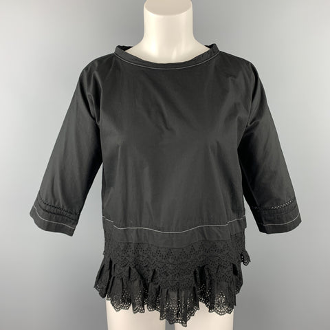COMME des GARCONS Size S Black Poplin Eyelet Cotton Blouse