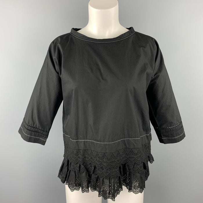 COMME des GARCONS Size S Black Poplin Eyelet Cotton Blouse