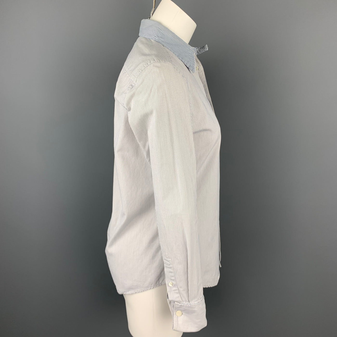 RALPH LAUREN Blue Label Size 6 Blue & White Cotton French Cuff Blouse