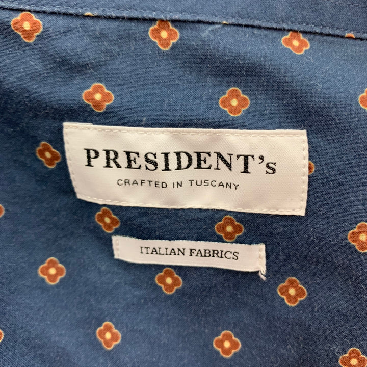 PRESIDENT's Size S Navy Brick Print Cotton Camp Short Sleeve Shirt