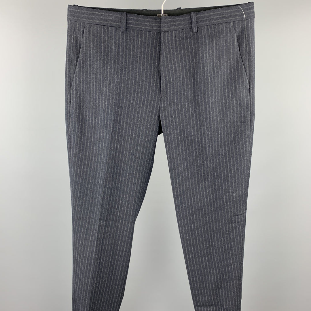 THEORY Size 34 Charcoal Stripe Wool Zip Fly Dress Pants