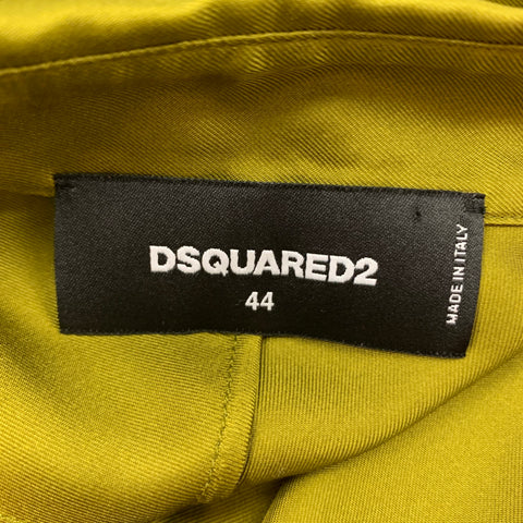 DSQUARED2 Size XXS Olive Silk Hidden Placket Long Sleeve Shirt
