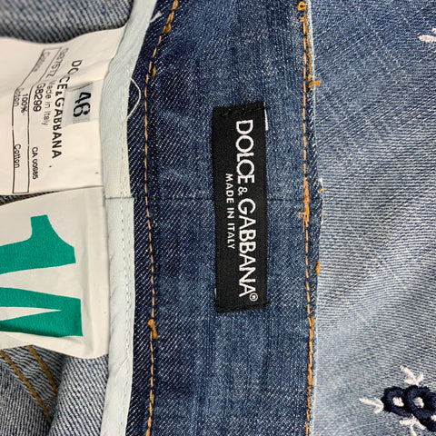 DOLCE & GABBANA Size 30 Blue Floral Embroidery Cotton Jeans