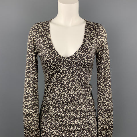 HERION Taille 4 Taupe Jersey Dot Print Robe à encolure dégagée en soie