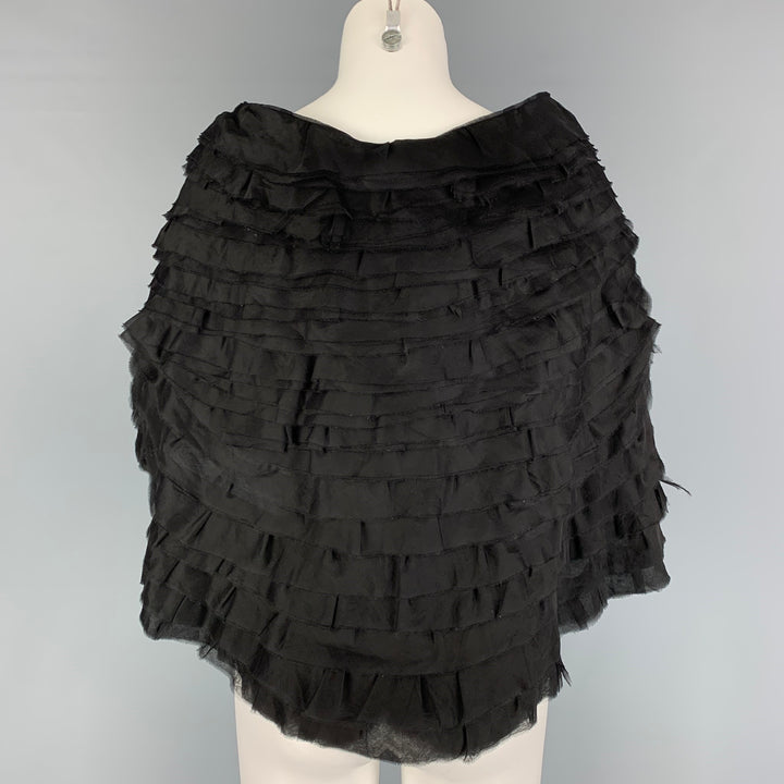 GIORGIO ARMANI Size One Size Black Silk Textured Tiered Cape