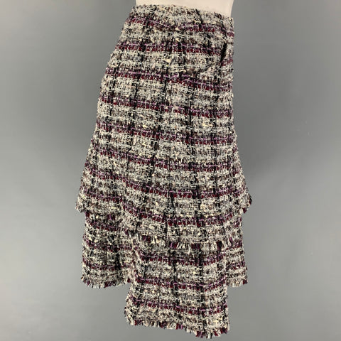 CHANEL M4137 05A Size 4 Purple Grey Boucle Metallic Skirt Jacket Set