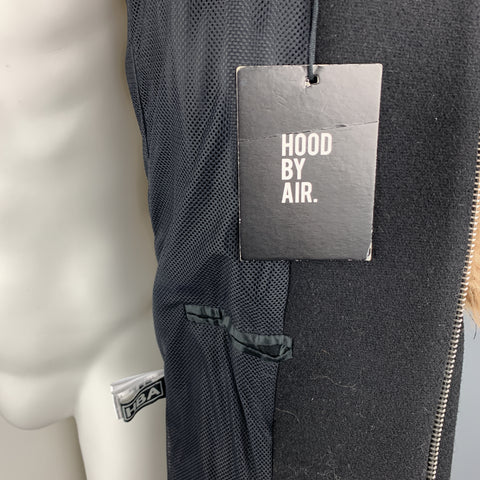 HOOD BY AIR Size 36 Black & Tan Fur Panel Layer Hooded Coat