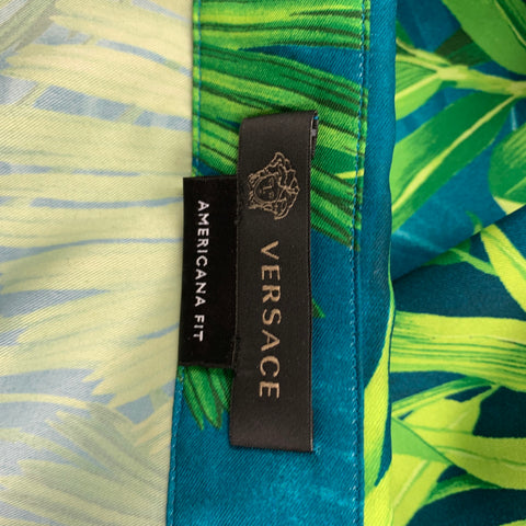 VERSACE SS 20 Size L Green Print Polyester Camp Short Sleeve Shirt