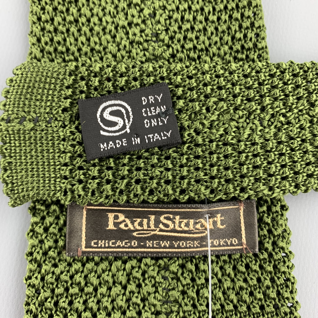 PAUL STUART Olive Green Silk Textured Knit Tie