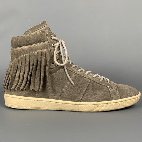 SAINT LAURENT Size 10 Grey Fringe Suede High Top Sneakers