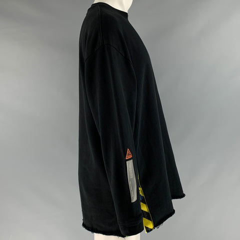 OFF-WHITE Size S Black Yellow Applique Cotton Crew-Neck Sweatshirt