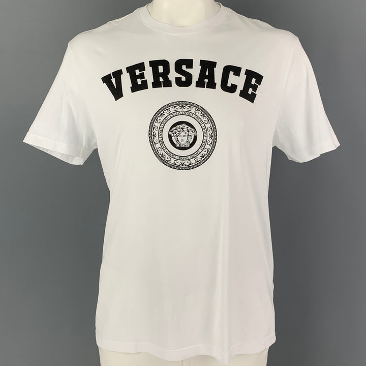 VERSACE Size 3XL White Black Logo Cotton Short Sleeve T-shirt