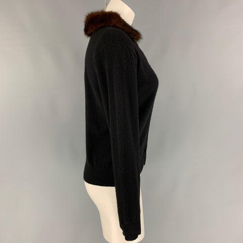 RALPH LAUREN Size M Black Cashmere Mink Collar Cardigan