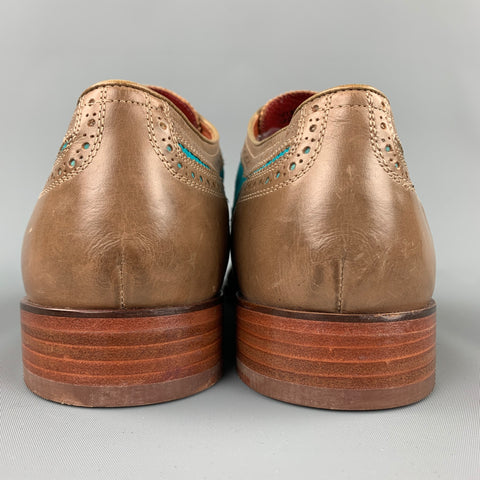 FLORSHEIM pour DUCKIE BROWN Taille 11 Taupe &amp; Aqua Chaussures à bout d'aile en cuir perforé