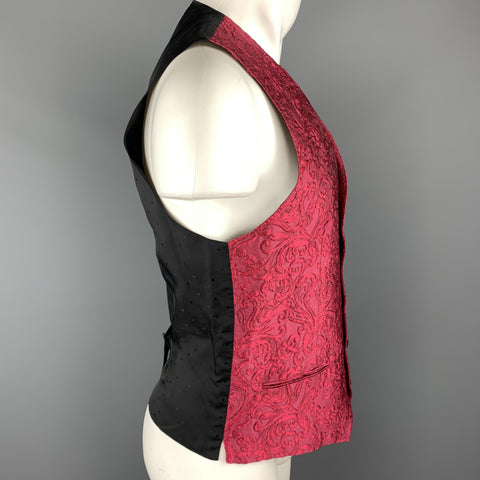 DOLCE & GABBANA Size 38 Raspberry Pink Brocade V Neck Vest