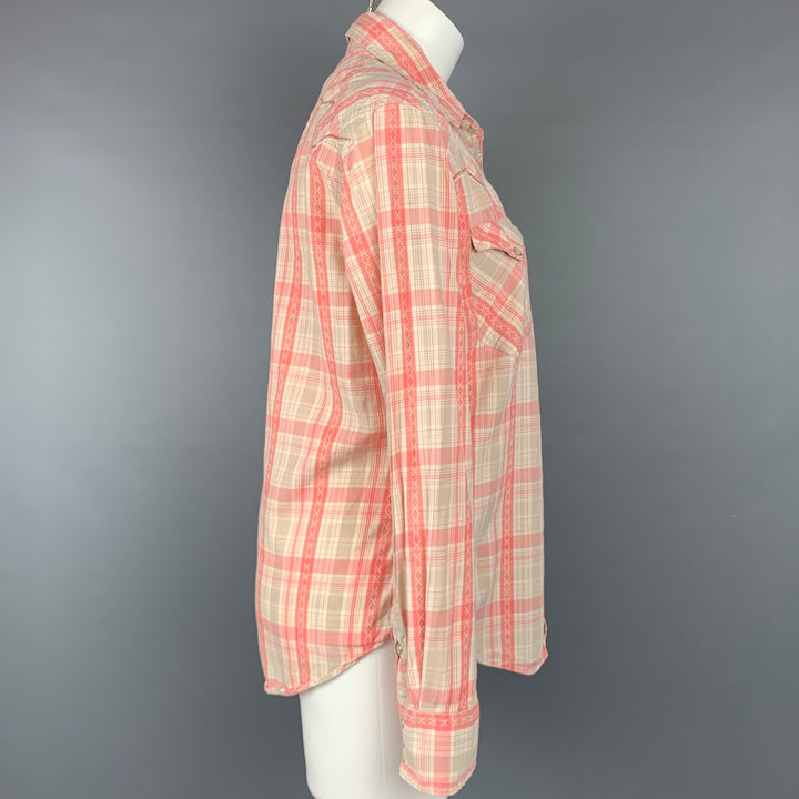 RRL par RALPH LAUREN Taille 4 Chemise western en coton à carreaux rose et blanc