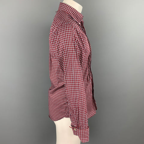 BLACK FLEECE Size S Red & Black Checkered Cotton Button Down French Cuffs Long Sleeve Shirt