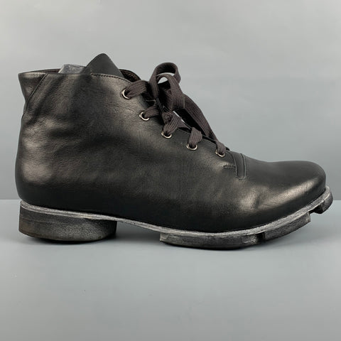 DEVOA Size 10 Black Solid Leather Lace Up & Zipper Boots